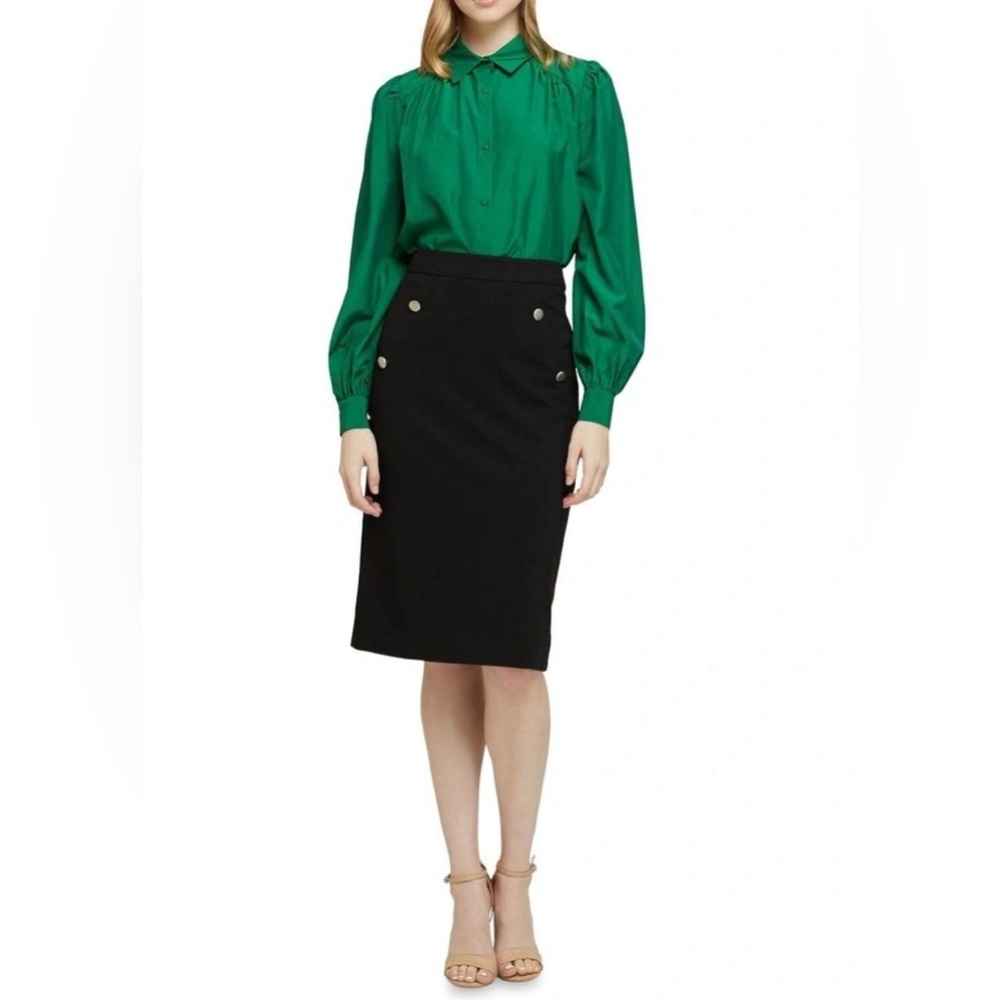 NWOT NY & C high waisted button - front ponti skirt GREEN